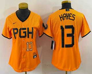 Womens Pittsburgh Pirates #13 KeBryan Hayes Number Yellow 2023 City Connect Stitched Jersey->mlb womens jerseys->MLB Jersey